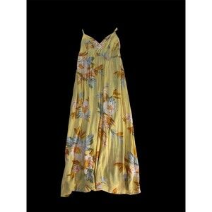Billabong Honey Midi Dress Mimosa Yellow Floral Tropical Crinkle Smocked Sz M